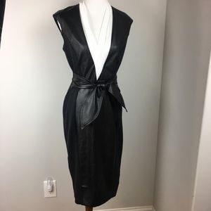 New York & Company Vegan Leather Black Midi Dress